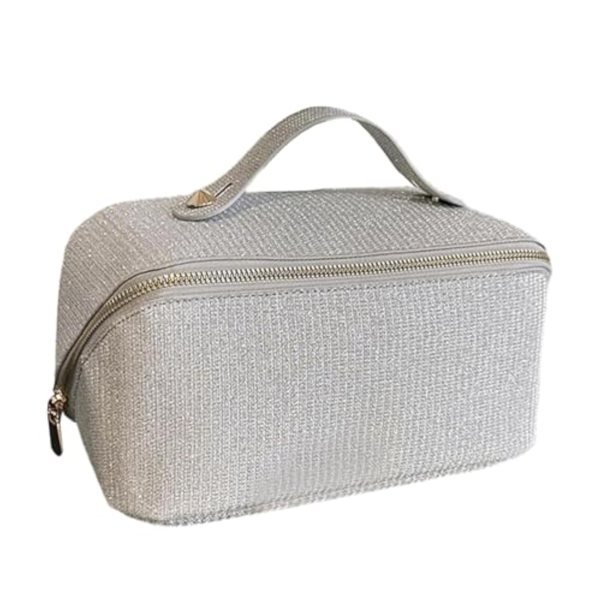 Open Flat Toiletry Bag for Toiletries and Hair Accessories, Argent